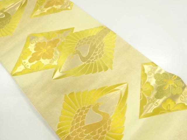 JAPANESE KIMONO / FUKURO OBI / WOVEN CRANE & ARABESQUE FLOWER